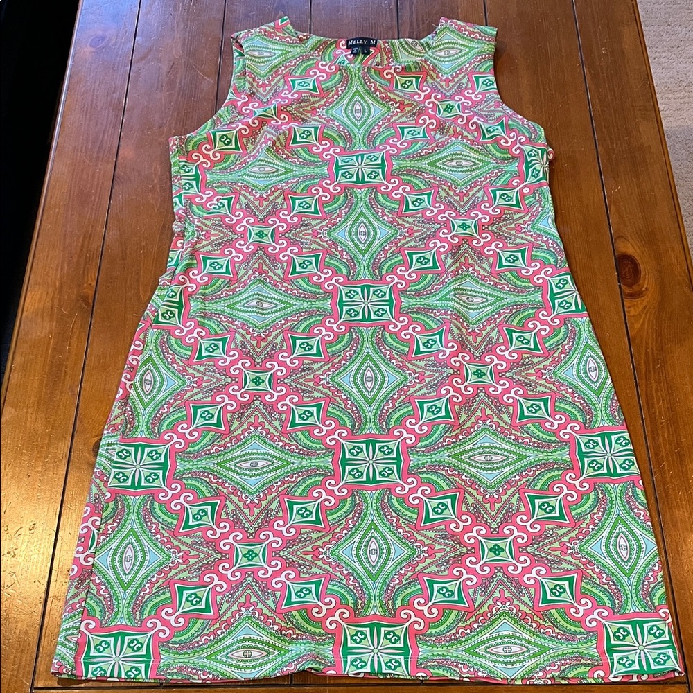 💚🩷 Melly M Pink Green Paisley Print Sleeveless Sheath Dress Size L EUC